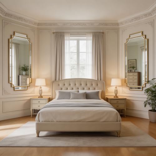 59"x30" Large Rectangle Beveled Mirror with Gold Geometric Frame - color: Gold, size: 59"L x 30"W