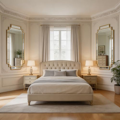 59"x30" Large Rectangle Beveled Mirror with Gold Geometric Frame - color: Gold, size: 59"L x 30"W