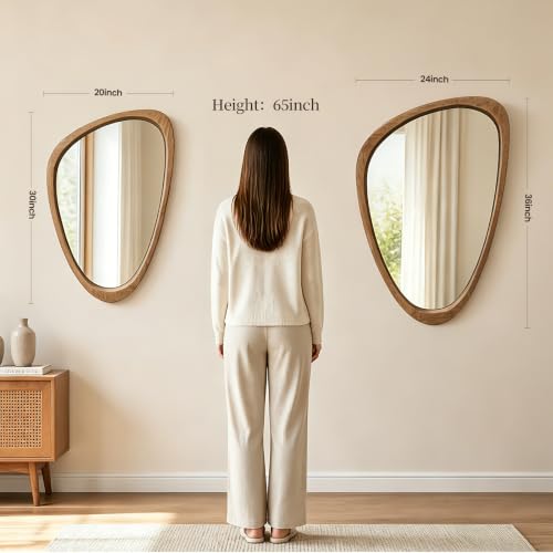 Asymmetrical Irregular Solid Wood Framed Wall Mirror, 24"x36" - color: Walnut, size: 36"L x 24"W