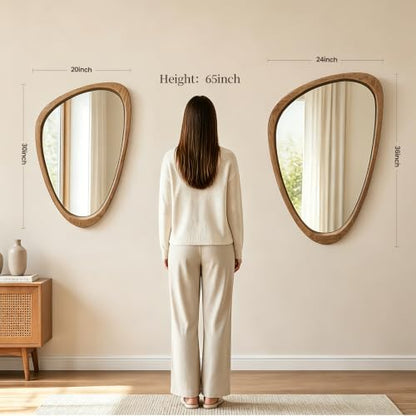 Asymmetrical Irregular Solid Wood Framed Wall Mirror, 24"x36" - color: Walnut, size: 36"L x 24"W