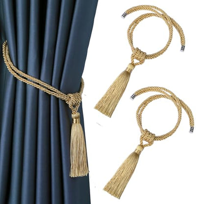 2 Pack Curtain Tiebacks Handmade Tassel Rope Curtain Holdbacks - color: Gold, size: 2 Pack