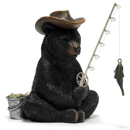 Hodao Black Bear Fishing Figurine, Summer Bear Decor for Home and Office - color: Black