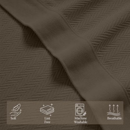 Threadmill Luxury 100% Cotton Twin Herringbone Blanket, Espresso - color: Espresso, size: Twin (68" x 92")