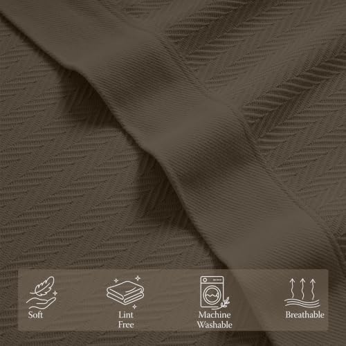 Threadmill Luxury 100% Cotton Queen Herringbone Blanket, Espresso - color: Espresso, size: Queen (90" x 92")