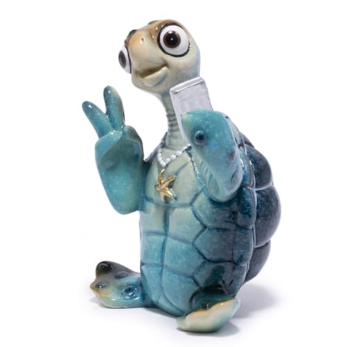 Hodao Sea Turtle Figurine, Selfie Ocean Turtle Coastal Summer Decor - color: Blue-1
