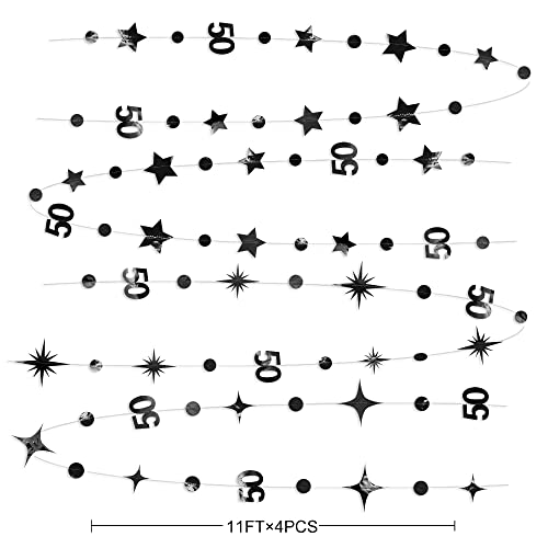 Black 50th Birthday Decorations Number 50 Circle Dot Twinkle Star Garland Metallic Hanging Streamer Bunting Banner Backdrop for 50 Year Old Birthday Happy 50th Anniversary Fiftieth Party Supplies - color: Black
