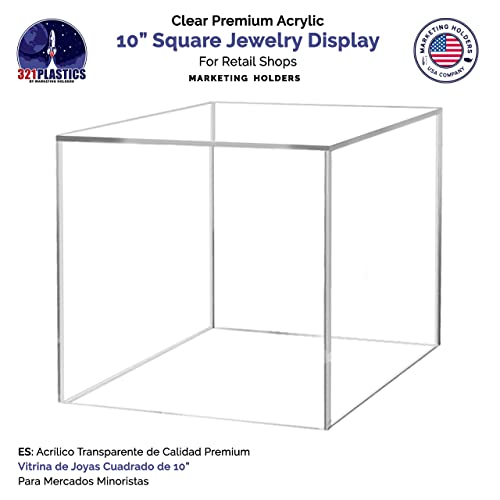 Marketing Holders 10" Acrylic Display Riser Box with One Open Side No Lid Versatile Clear Glossy Square Lucite Retail Product Platform or Merchandise Storage Bin No Assembly - size: 10" Cube-Clear