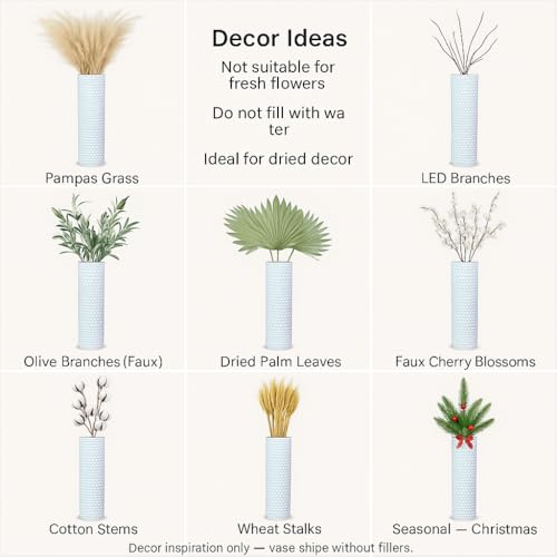 Leewadee Set of 2 Large Floor Vases Metal for Pampas Grass - color: White