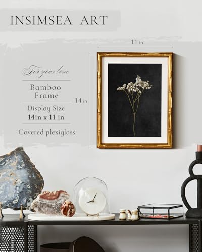InSimSea Gold Bamboo Framed Wall Art, Dark Dried Wildflower Prints, 11x14In - color: Dark Dried Wildflower