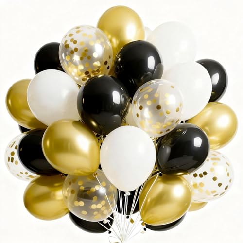 PartyWoo Black and Gold Balloons 66pcs 12 Inch Black White Gold Balloons - color: Black-3319
