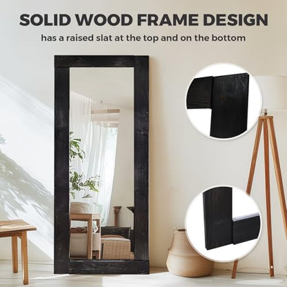 65x24in Full Length Mirror, Solid Wood Convex Frame, Black - color: Black-convex Frame, size: 65"L x 24"W