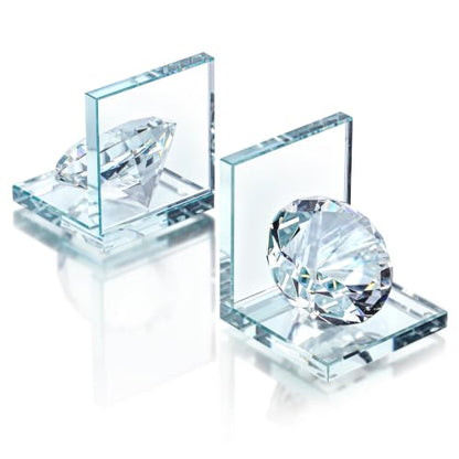 1 Pair Crystal Bookends with 80mm Clear Diamond for Heavy Books - color: Diamond