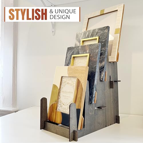 Wood Display Stand - Plates, Art Prints, Artwork, Pictures, Books, Stationery, Records, Magazines & More - Trade Shows, Farmers Markets & At Home Use - Sturdy & Stylish (Black, Small)… - color: Black, size: Small