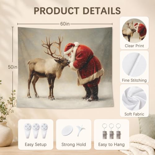 AHNWICNR Santa Claus and Reindeer Tapestry, Christmas Wall Hanging Decor - color: Santa Reindeer