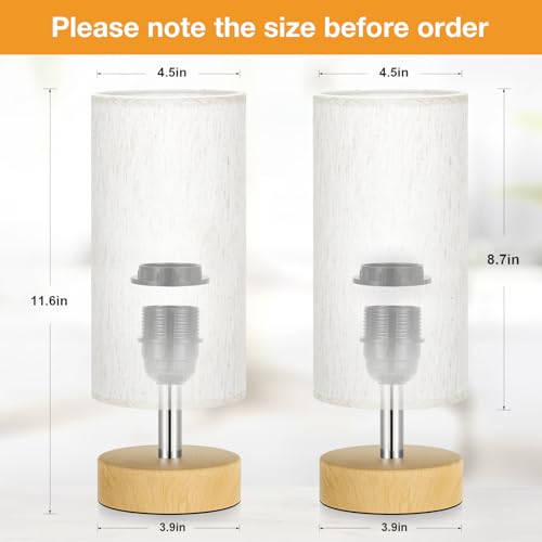 Table Lamps Set of 2 （Cream Shade - Wood Base, 11.6" Inline Control） - color: Cream Shade-Wood Base 2pcs, size: 11.6" Inline Control