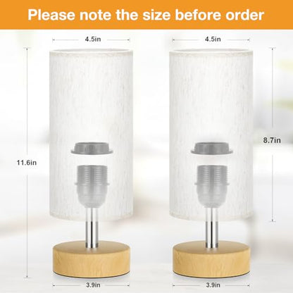 Table Lamps Set of 2 （Cream Shade - Wood Base, 11.6" Inline Control） - color: Cream Shade-Wood Base 2pcs, size: 11.6" Inline Control