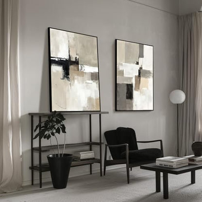 SAFERRYHOME Neutral Abstract Beige,Gray and Black Wall Art Set of 2,24"x36" - color: Neutral, size: 24" x 36" x 2 Panel Framed