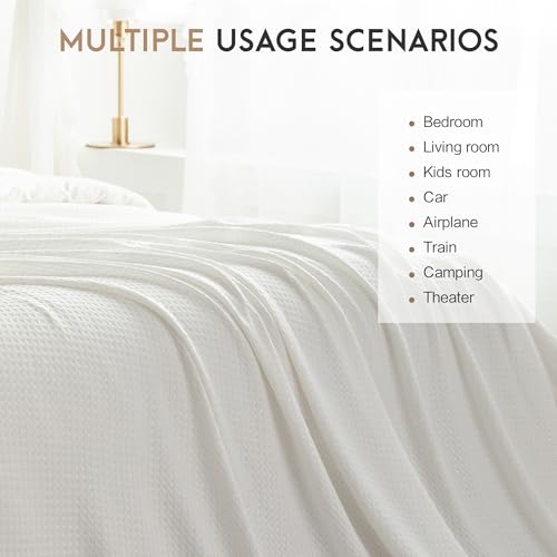 AmyHomie Cooling Waffle Blanket Queen Size, 100% Rayon Derived from Bamboo - color: White, size: Queen (90"x90")
