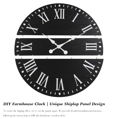 Large Wall Clock with Roman Numeral, 28” Shiplap Farmhouse Clock - color: Black, size: 28 Inch