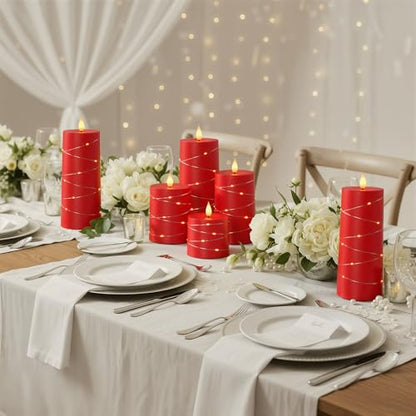 Raycare Red Battery Operated Flameless LED Pillar Candle with Remote Timer - color: 5pcs-Red