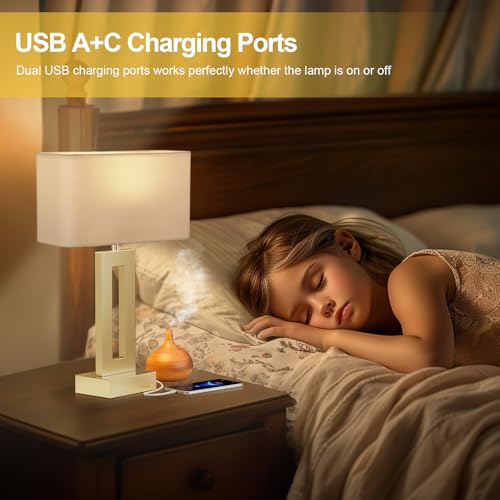 Gold Table Lamps Set of 2, 16.4" Bedside Lamps for Nightstand with USB C+A - color: A. White&Gold, size: Medium(16.4in)