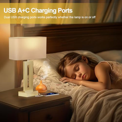 Gold Table Lamps Set of 2, 16.4" Bedside Lamps for Nightstand with USB C+A - color: A. White&Gold, size: Medium(16.4in)