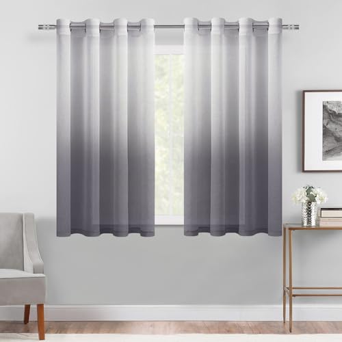 DWCN Grey Ombre Sheer Curtains 54 Inches Long for Living Room 2 Panels Set - color: Grey, size: 52"W x 54"L (Pack of 2)
