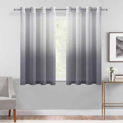DWCN Grey Ombre Sheer Curtains 54 Inches Long for Living Room 2 Panels Set - color: Grey, size: 52"W x 54"L (Pack of 2)