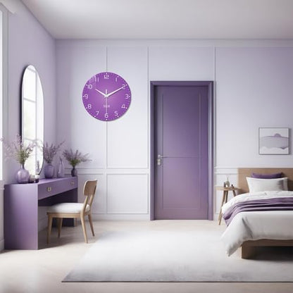 XNM Glass Round Purple Wall Clock for Women 14 Inch - color: Purple, size: 14 Inch