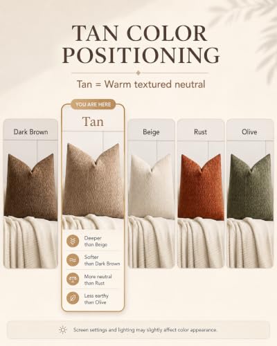 Throw Pillow Covers 16x16 Inch Set of 2, Textured Leaf Style, Tan - color: Tan, size: 16" x 16" (Pack of 2)