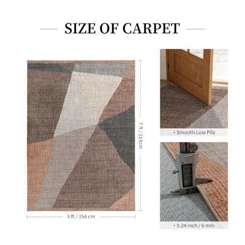 YIHOUSE Mid Century Modern Rug, Washable Non-Slip Low Pile, Brown, 5x7 ft - color: Brown, size: 5' x 7' (Rectangular)