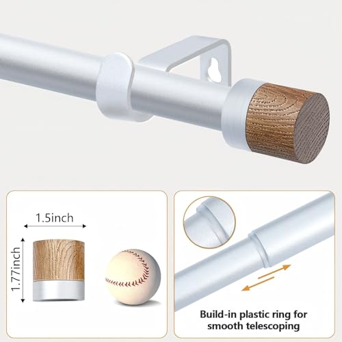 1 Pack Boho Rustic Adjustable Wood Curtain Rod 32-45 Inch, Silver - color: Silver, size: 32"-45"|1 PACK