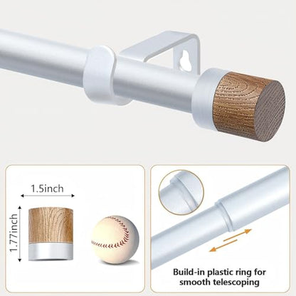 1 Pack Boho Rustic Adjustable Wood Curtain Rod 32-45 Inch, Silver - color: Silver, size: 32"-45"|1 PACK