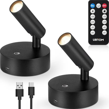 URTOM LED Wireless Spotlights Indoor with Remote Rechargeable Uplights with Timer Dimmable CRI 90+ Picture Light Battery Operated Spot Lights Indoor Accent Uplighting for Plant Reading, 2 Pack - size: 2 Pack