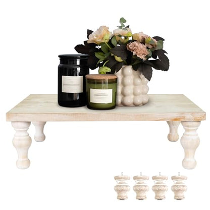 MAONAME Wood Display Risers Distressed, Wash White Wooden Pedestal Stand