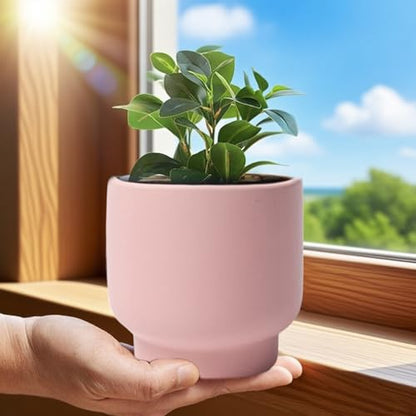 Pink Ceramic Plant Pots - Succulent Flower Small Planter, Pot for Indoor Outdoor Garden Plants with Drainage Holes - Plants Not Included 4.33 X4.33 Inch - color: Pink