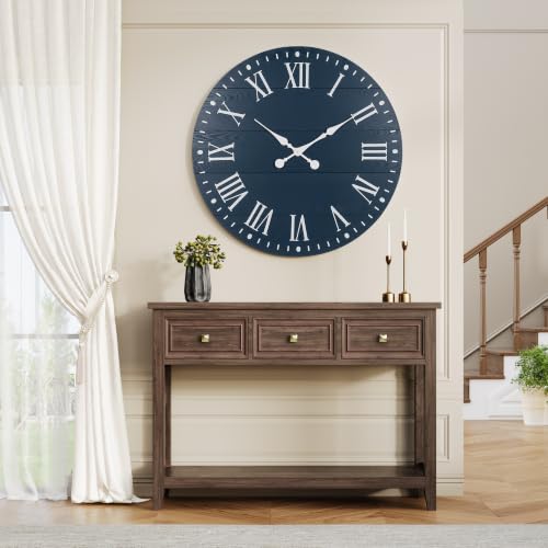 Large Wall Clock with Roman Numeral, 28” Shiplap Farmhouse Clock - color: Blue, size: 28 Inch