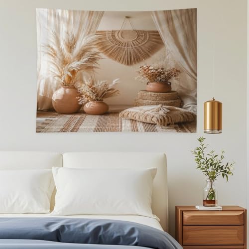 Bgdfhk Boho Wall Hanging Rattan Decor Pampas Grass Vase Woven Pillow Natural Fiber Rug Decorative Wall Tapestry 30"x40", Soft Polyester Lightweight Tapestry Blanket for Bedroom Living Room Dorm Apart - color: Boho Wall Hanging Rattan Decor Pampas Gra, siz