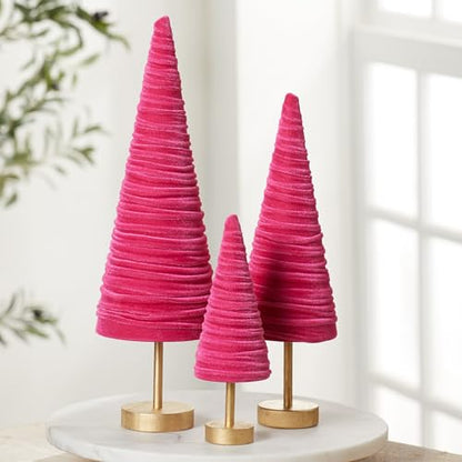 Pedestal Hot Pink Velvet Trees Set of 3 (Hot Pink) - color: Hot Pink