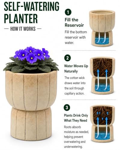 Self Watering Pots for Indoor Plants, 6 Inch Ceramic African Violet Pot - color: Yellow 6"