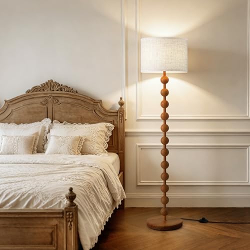 62" Farmhouse Floor Lamp with Remote, Dimmable Standing Lamp,Natural Wood - color: Natural Wood