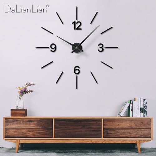 DIY Wall Clock, 3D Mirror Effect, Adjustable up to 65 in, Black - color: Black