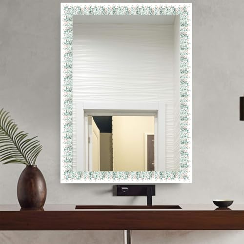 Botanical Wallpaper Border Peel and Stick Green Leaves Pink Flowers - color: Green/White/Orange, size: 3.9" x 196.8"