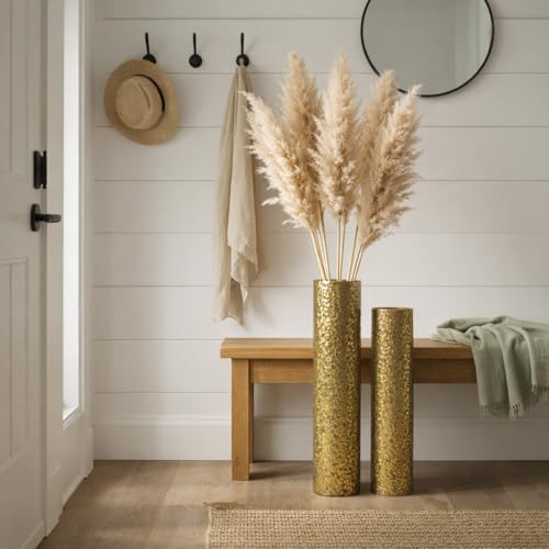 Leewadee Set of 2 Large Floor Vases Metal for Pampas Grass - color: Gold