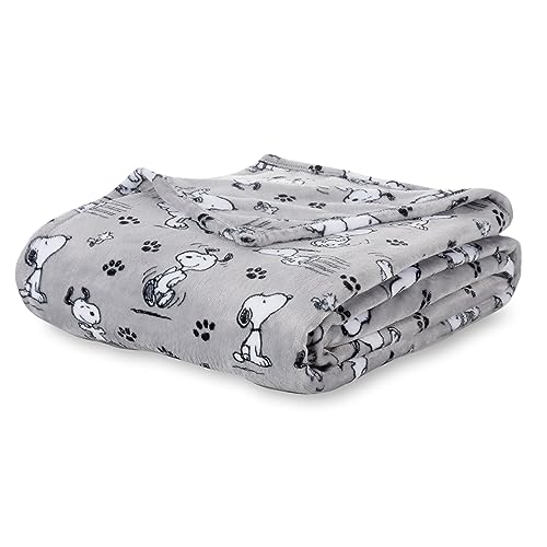 Berkshire Blanket Peanuts® VelvetLoft® Cute Character Snoopy Plush Blanket,Peanuts Poses and Paws Grey,Twin 60 in x 90 in (Official Peanuts® Product) - color: Peanuts Poses and Paws Grey, size: Twin (60 in x 90 in)