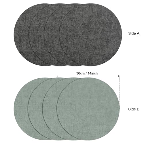 Myir JUN 14" Round Placemats Set of 4, Reversible Dual-Color Place Mats - color: Gray Sage Green