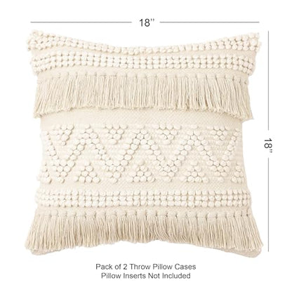 · REDEARTH · Textured Handwoven Throw Pillow Cases - Earthy Fringe Natural - color: Earthy Fringe Natural, size: 18" x 18" (Pack of 2)