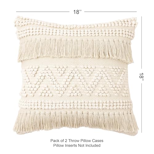 · REDEARTH · Textured Handwoven Throw Pillow Cases - Earthy Fringe Natural - color: Earthy Fringe Natural, size: 18" x 18" (Pack of 2)