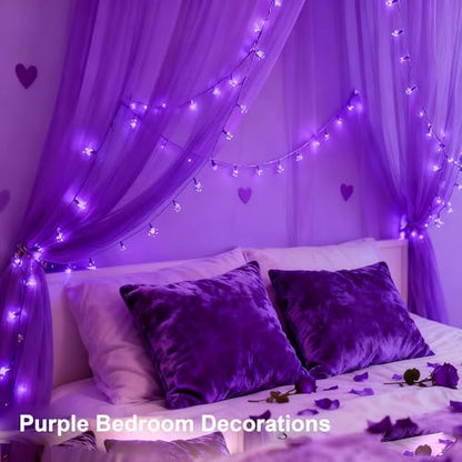 33ft Plug in 100 LED Purple Valentine's Wedding Flower String Lights Decor - color: Purple