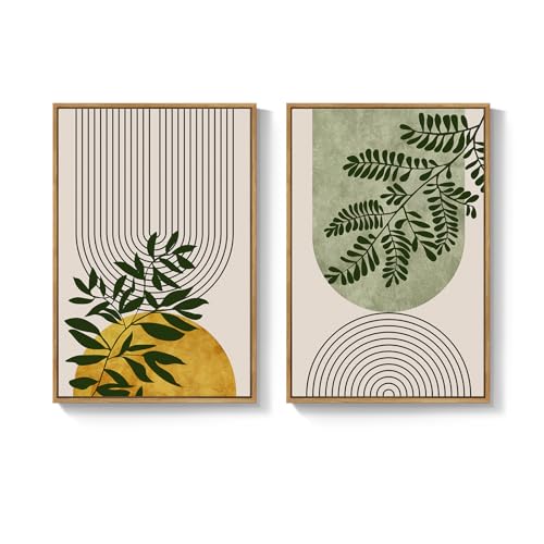 Large Framed Green Yellow Boho Canvas Wall Art for Living Room, 24x36 In - color: Green Yellow, size: 24" W x 36" H x 2Pcs